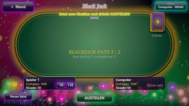 Black Jack: Spielkarten auf einem Tisch