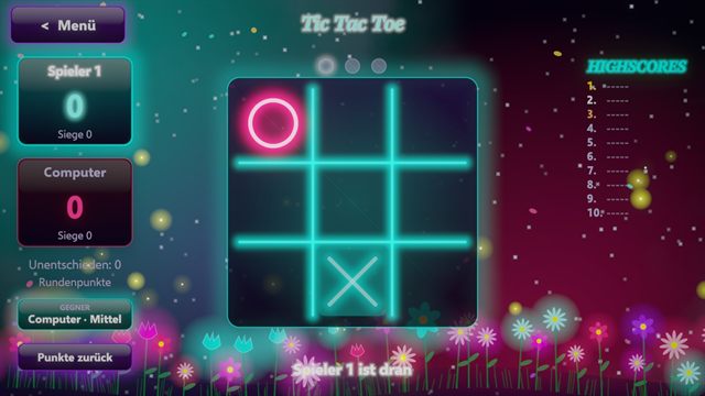 Tic Tac Toe mit leuchtenden Kreisen und Kreuzen