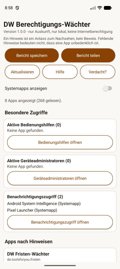 Bildschirmfoto von Berechtigungs-Wächter: Besondere Zugriffe auf einen Blick